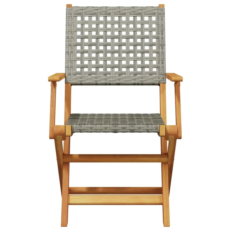 5 Piece Garden Dining Set Grey Poly Rattan and Solid Wood