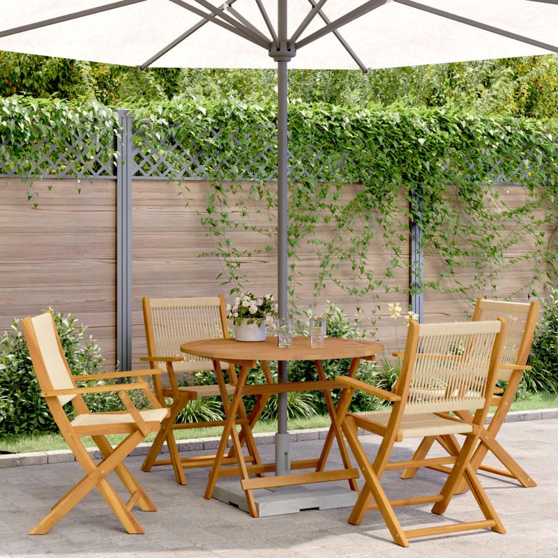 5 Piece Garden Dining Set Beige Polypropylene and Solid Wood