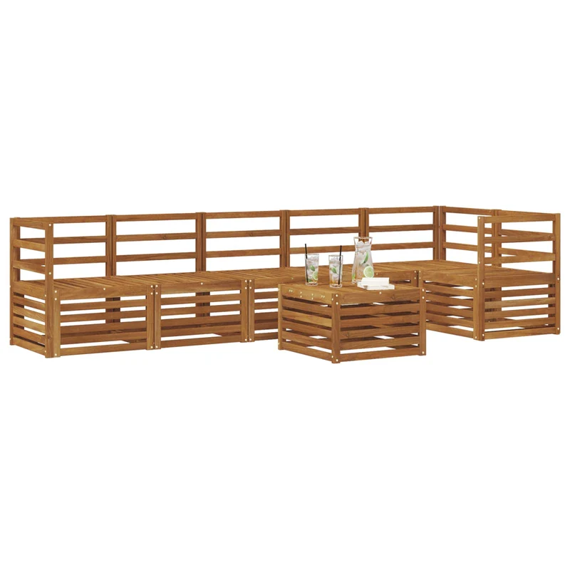 Outdoor Sofa Set 7 pcs Natural Polyester