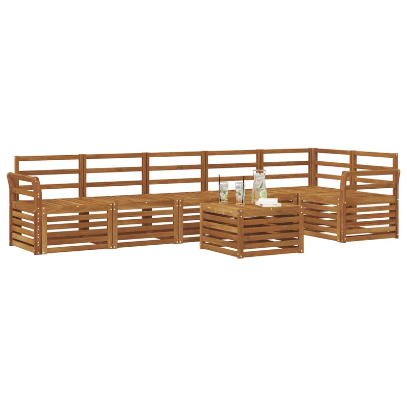 Outdoor Sofa Set 7 pcs Natural Polyester
