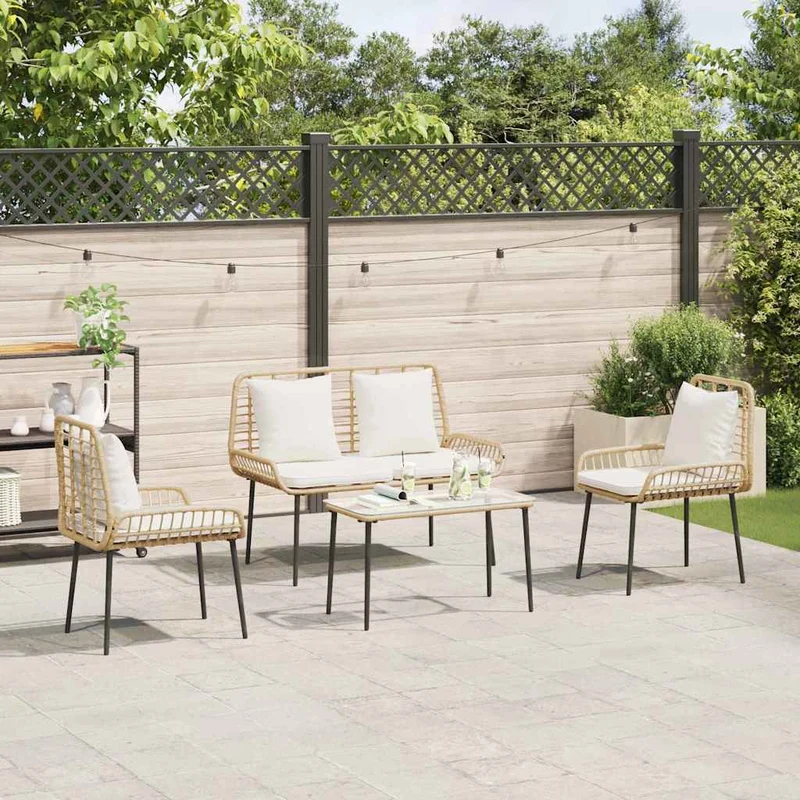 Garden Furniture Set 4 pcs Black and Cream Poly Rattan