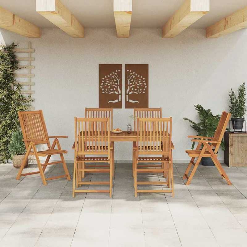 Garden Dining Set 7 pcs 6-Seaters Natural Solid Acacia Wood