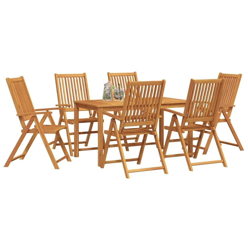 Garden Dining Set 7 pcs 6-Seaters Natural Solid Acacia Wood