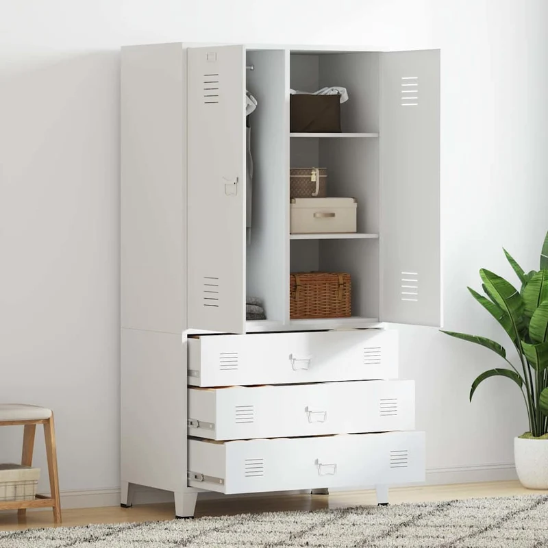 339614 vidaXL Industrial Wardrobe White 90x50x180 cm Metal