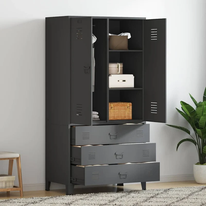 339615 vidaXL Industrial Wardrobe Anthracite 90x50x180 cm Metal