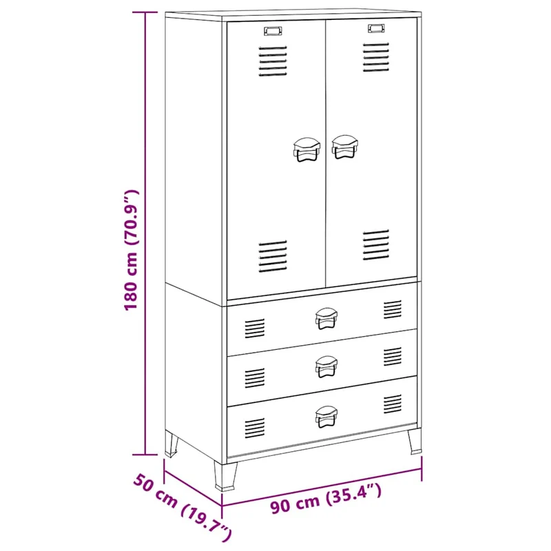339615 vidaXL Industrial Wardrobe Anthracite 90x50x180 cm Metal