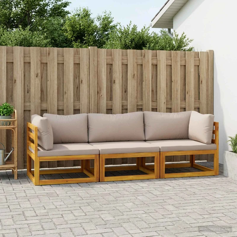 Sofa Set 3 pcs Natural Solid Acacia Wood