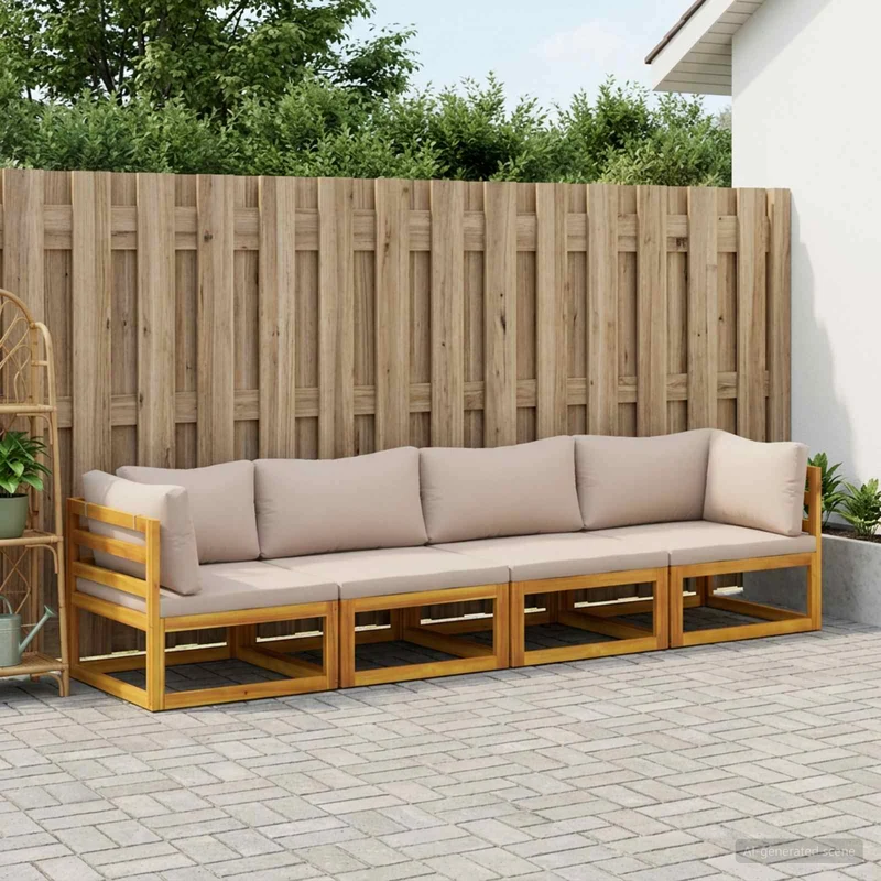 Sofa Set 4 pcs Natural Solid Acacia Wood
