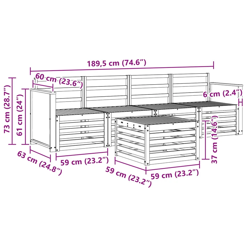 Outdoor Sofa Set 5 pcs Natural Solid Acacia Wood