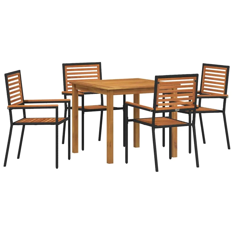 Garden Dining Set 5 pcs Black Solid Acacia Wood