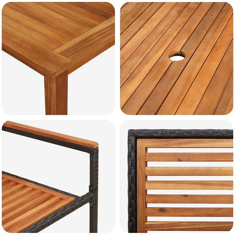 Garden Dining Set 5 pcs Black Solid Acacia Wood