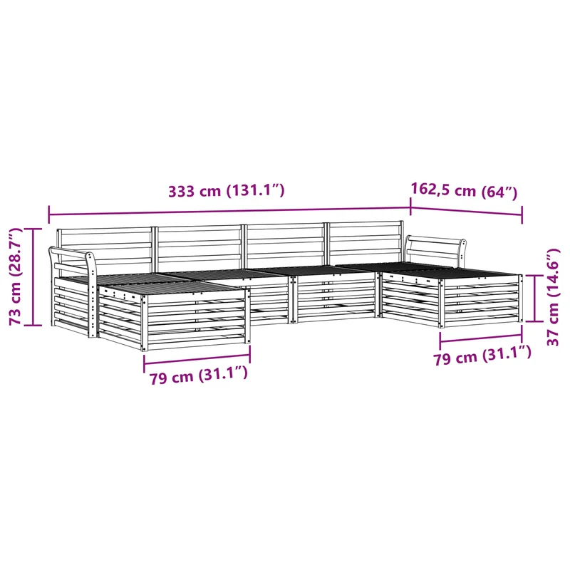 Outdoor Sofa Set 6 pcs Natural Solid Acacia Wood