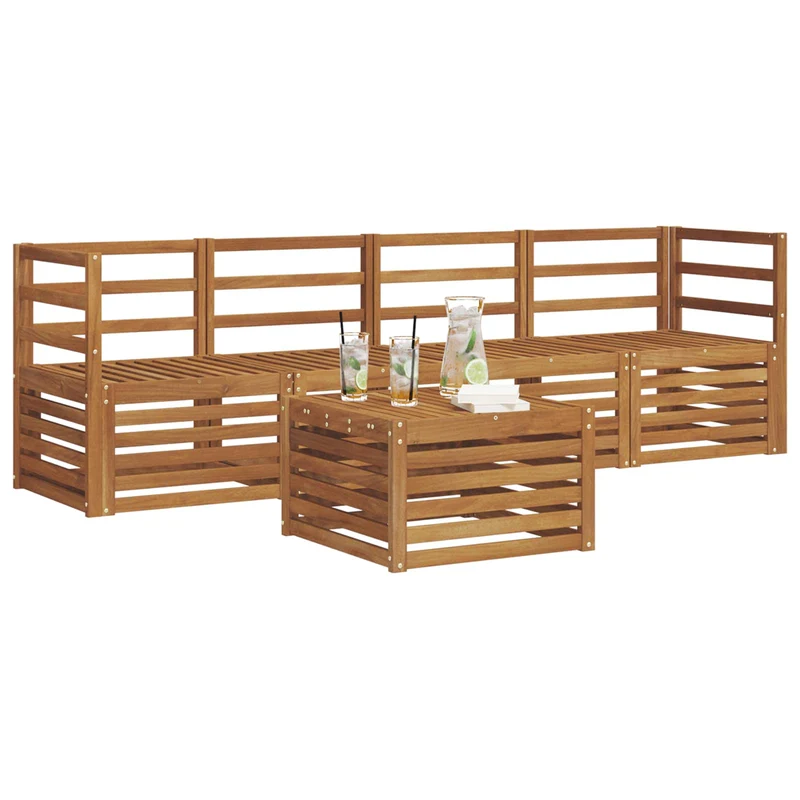 Outdoor Sofa Set 5 pcs Natural Solid Acacia Wood