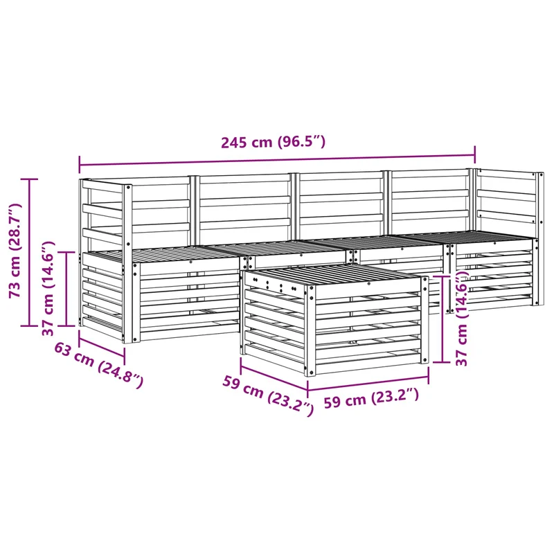 Outdoor Sofa Set 5 pcs Natural Solid Acacia Wood