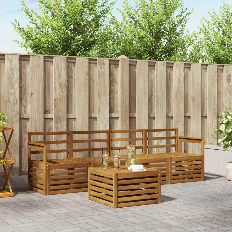 Outdoor Sofa Set 5 pcs Natural Solid Acacia Wood