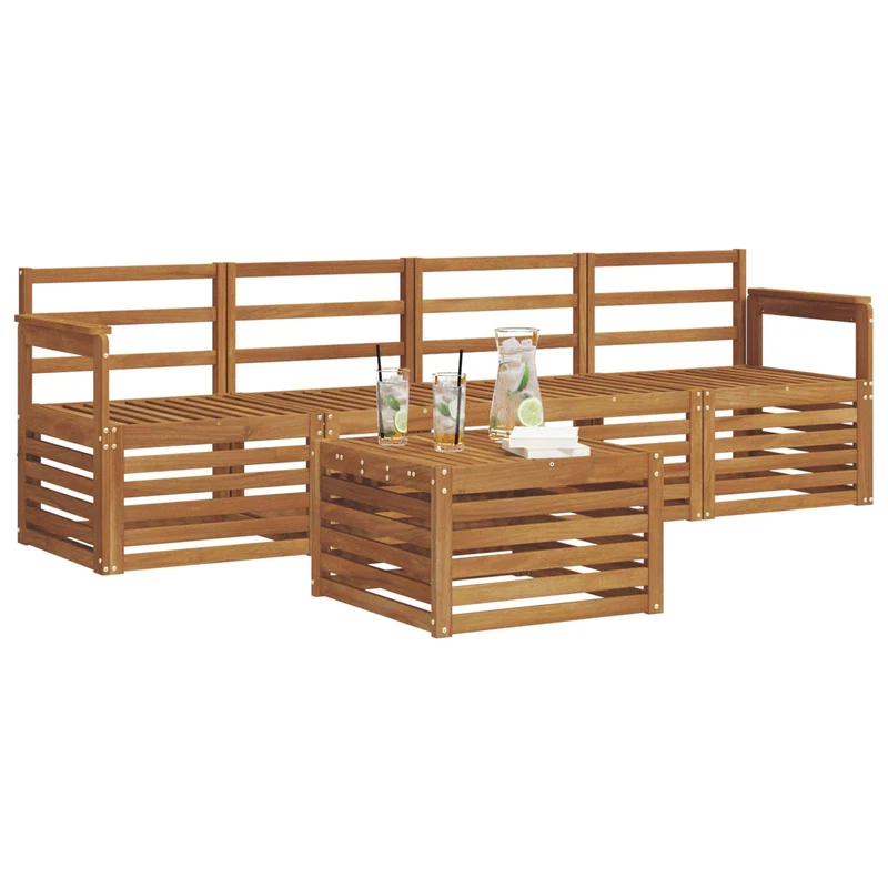 Outdoor Sofa Set 5 pcs Natural Solid Acacia Wood