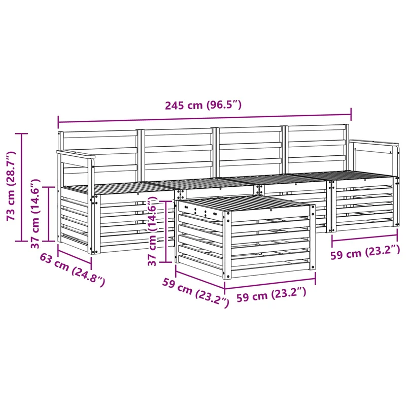 Outdoor Sofa Set 5 pcs Natural Solid Acacia Wood