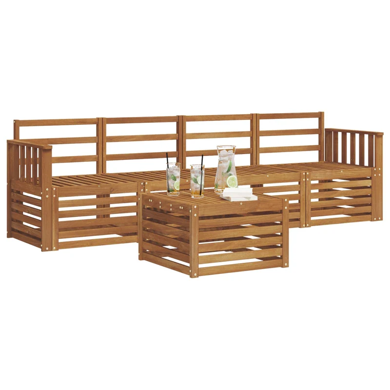 Outdoor Sofa Set 5 pcs Natural Solid Acacia Wood