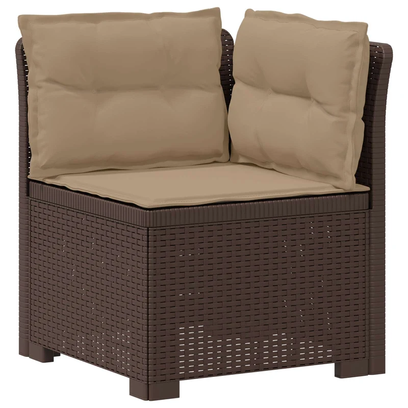 3-Seater Garden Sofa with Cushions Rattan Look PP Brown