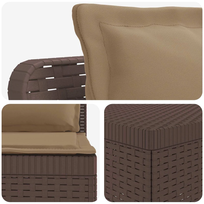 3-Seater Garden Sofa with Cushions Rattan Look PP Brown