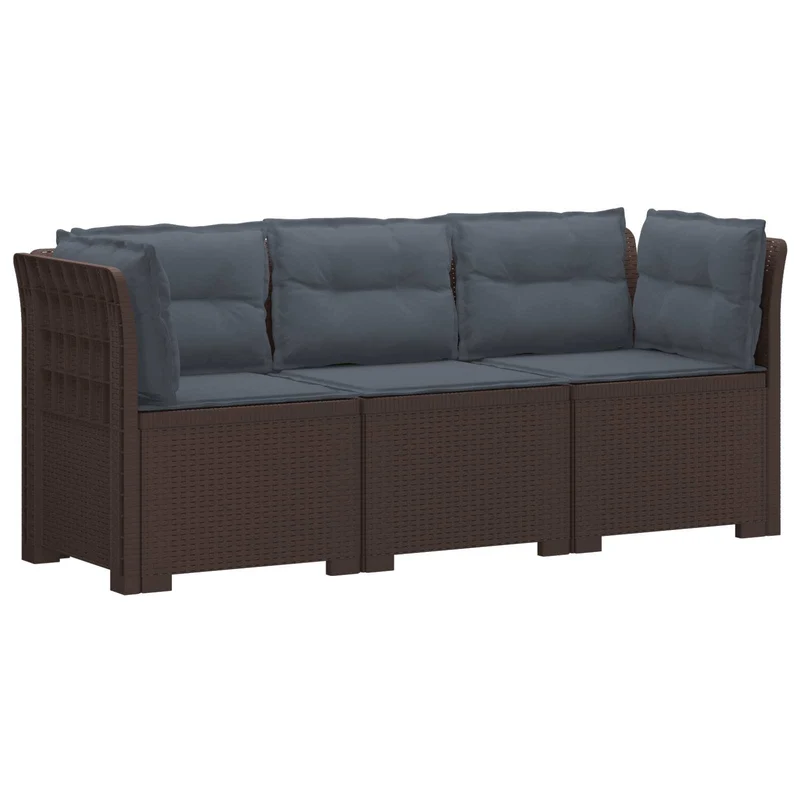 3-Seater Garden Sofa with Cushions Rattan Look PP Brown