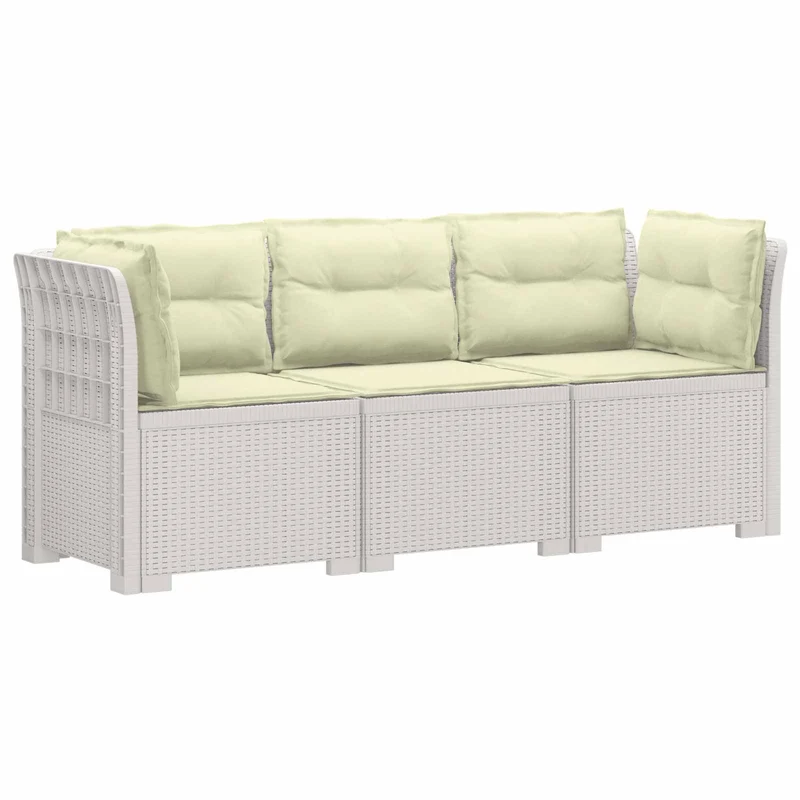 3-Seater Garden Sofa with Cushions Rattan Look PP White