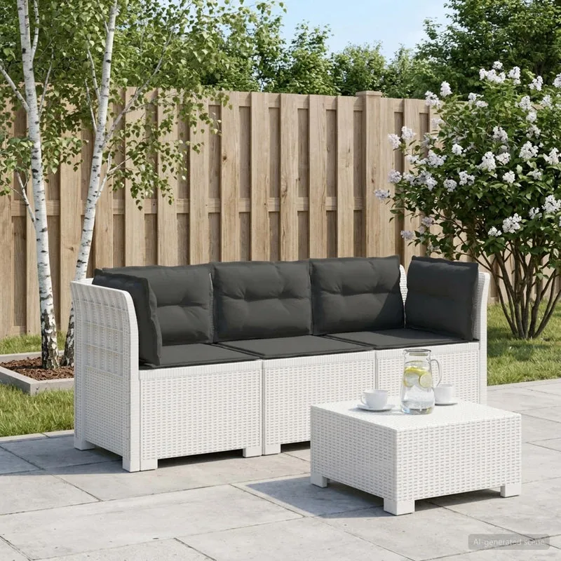 3-Seater Garden Sofa with Cushions Rattan Look PP White