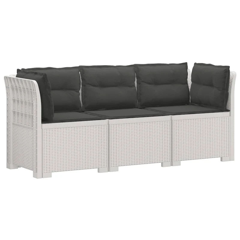 3-Seater Garden Sofa with Cushions Rattan Look PP White