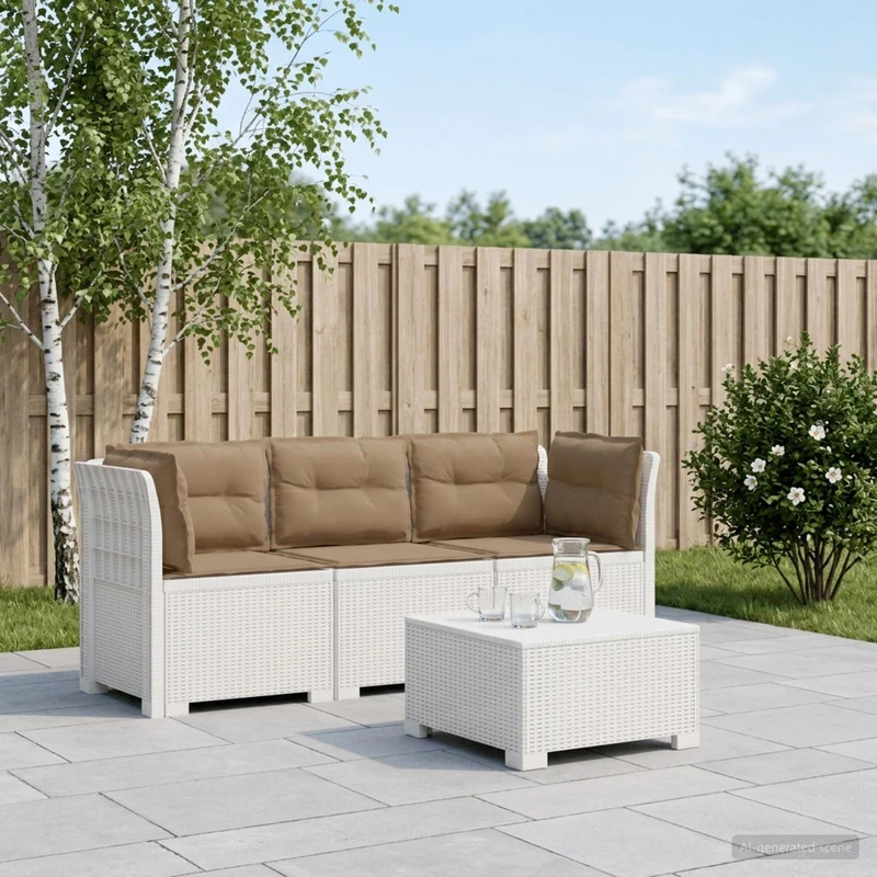 3-Seater Garden Sofa with Cushions Rattan Look PP White