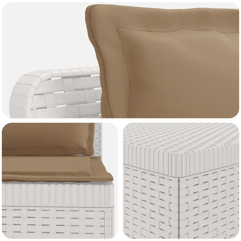 3-Seater Garden Sofa with Cushions Rattan Look PP White