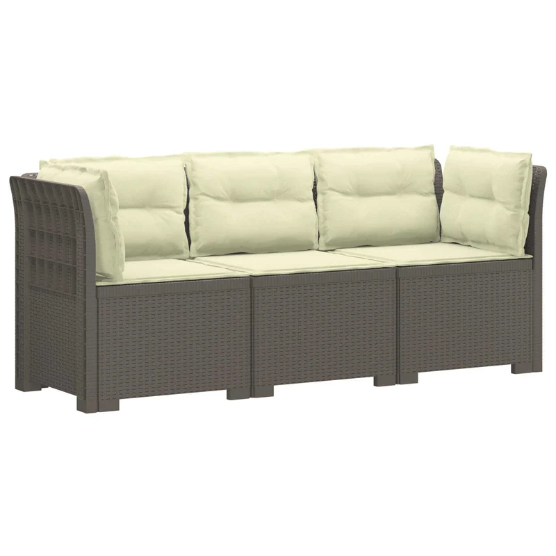 3-Seater Garden Sofa with Cushions Rattan Look PP Light Grey