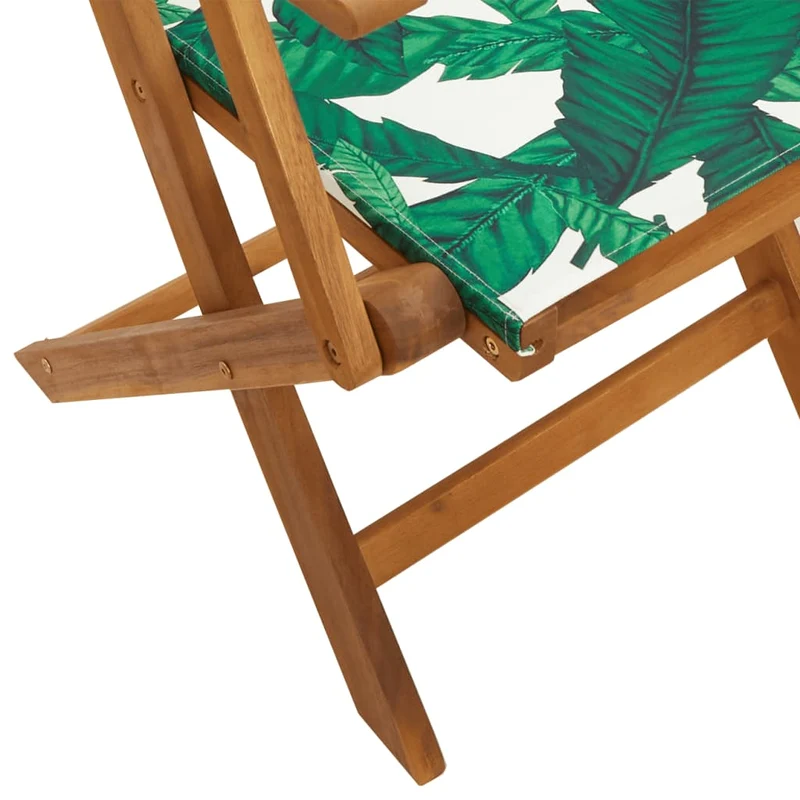 5 Piece Garden Dining Set Leaf Pattern Fabric and Solid Wood