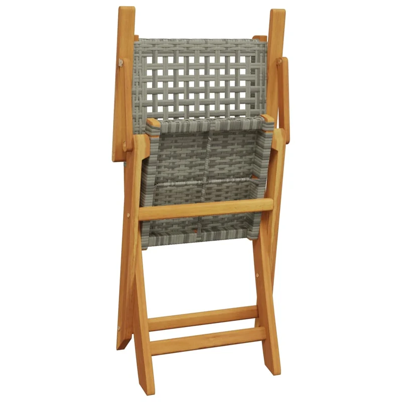 5 Piece Garden Dining Set Grey Poly Rattan and Solid Wood