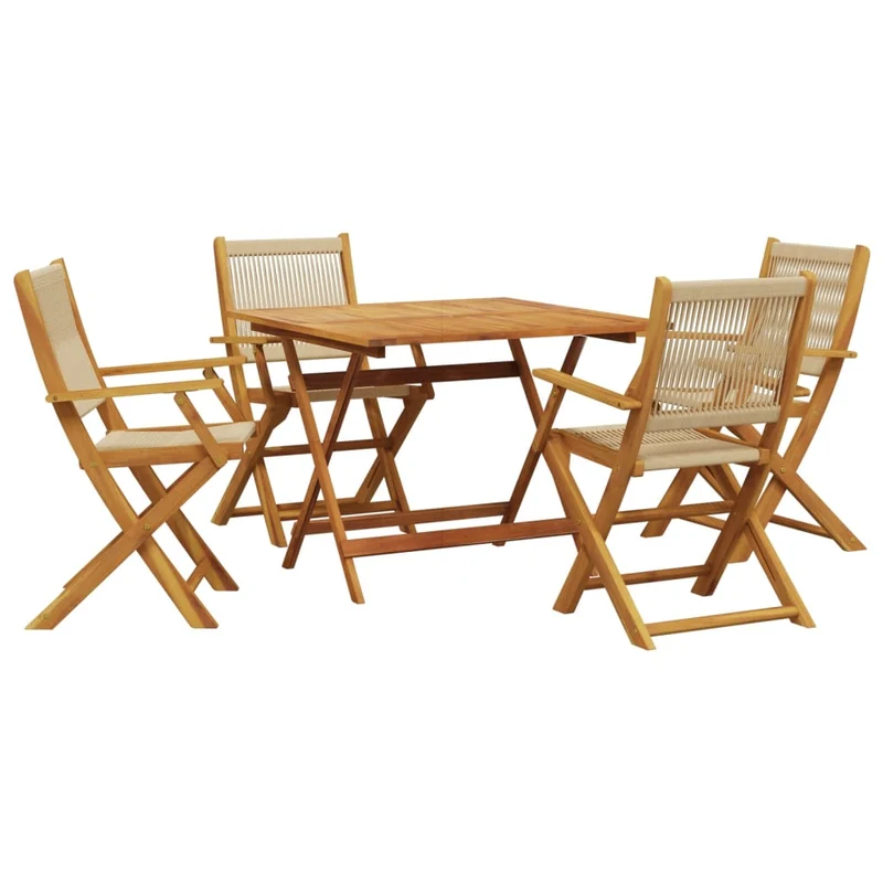 5 Piece Garden Dining Set Beige Polypropylene and Solid Wood