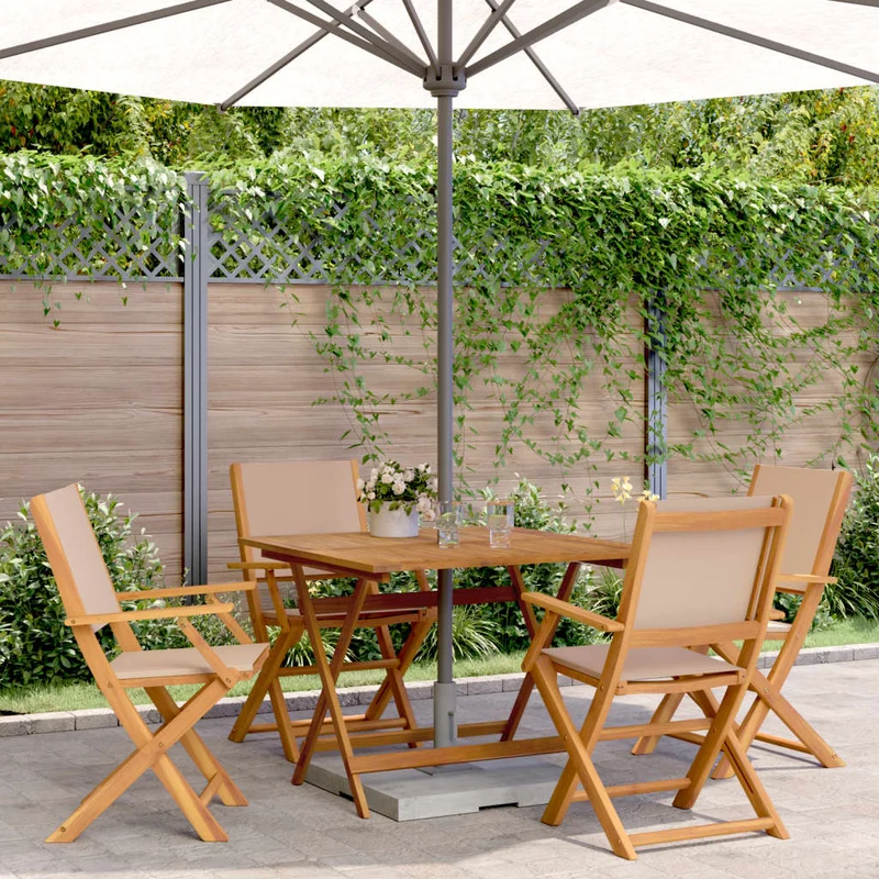 5 Piece Garden Dining Set Taupe Fabric and Solid Wood