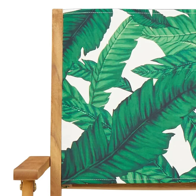5 Piece Garden Dining Set Leaf Pattern Fabric and Solid Wood
