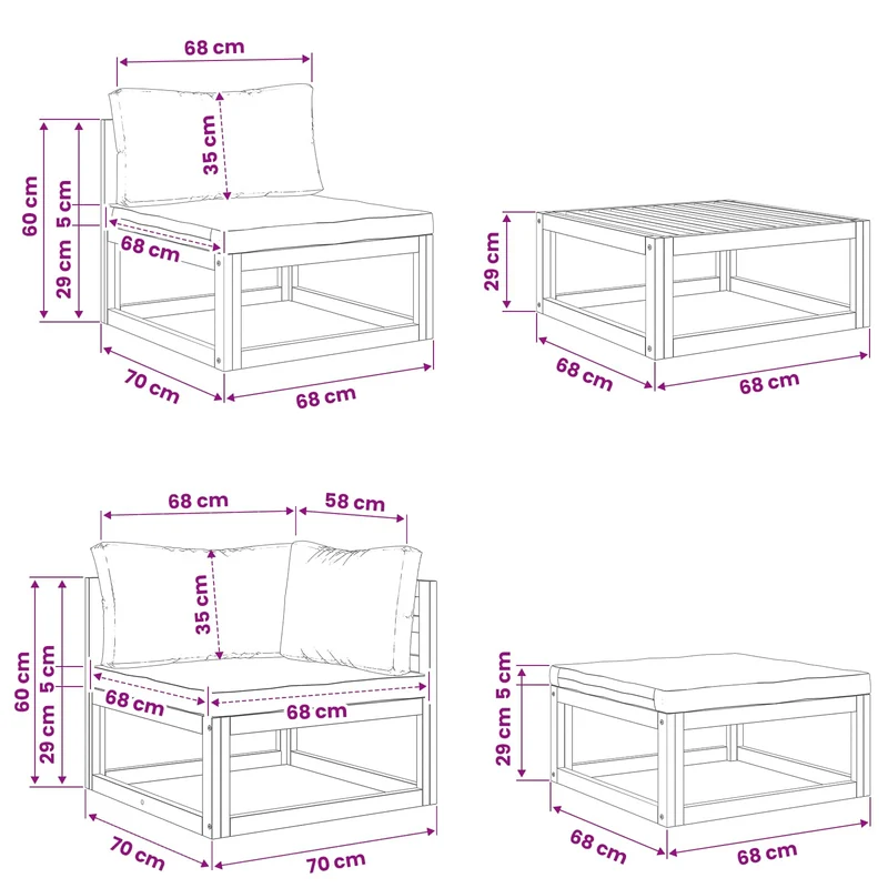 Sofa Set 4 pcs Natural Solid Acacia Wood