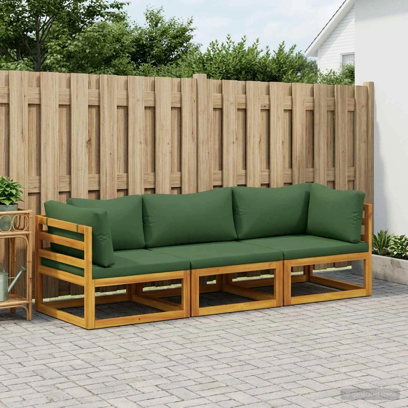 Sofa Set 3 pcs Natural Solid Acacia Wood