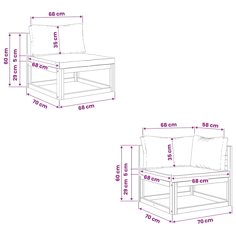 Sofa Set 3 pcs Natural Solid Acacia Wood