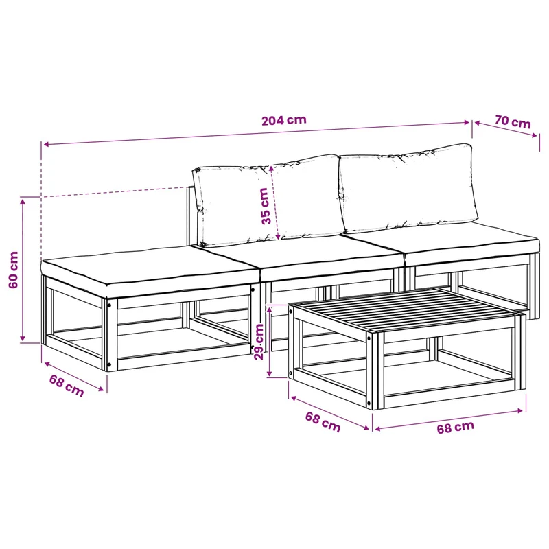Sofa Set 4 pcs Natural Solid Acacia Wood
