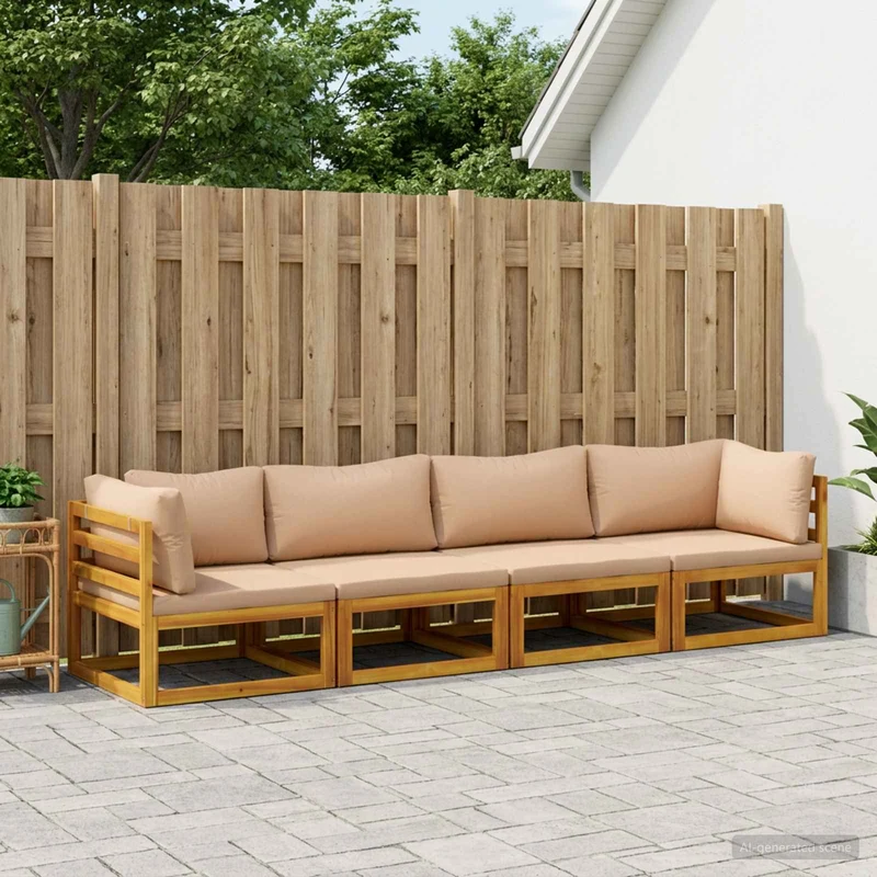 Sofa Set 4 pcs Natural Solid Acacia Wood