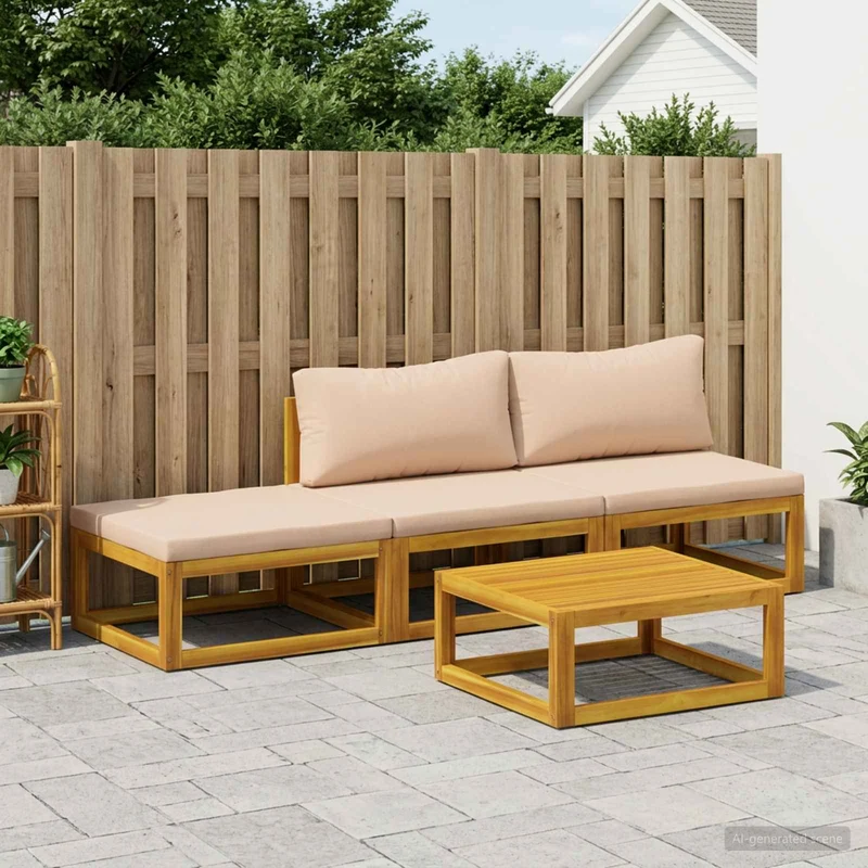 Sofa Set 4 pcs Natural Solid Acacia Wood