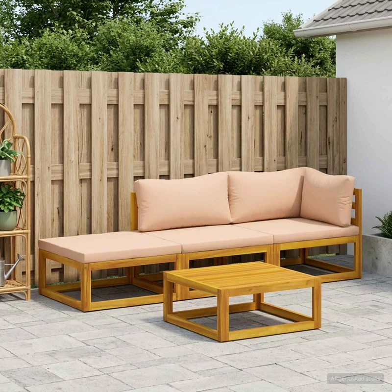 Sofa Set 4 pcs Natural Solid Acacia Wood