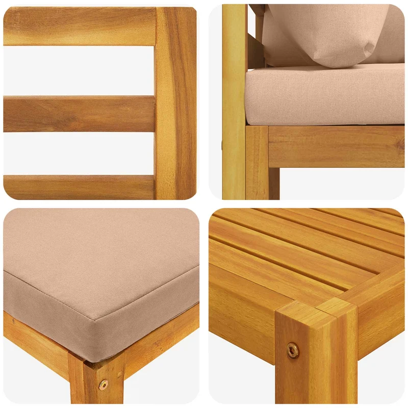 Sofa Set 4 pcs Natural Solid Acacia Wood