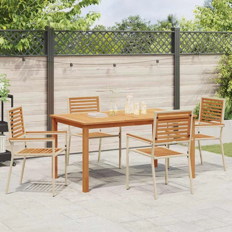 Garden Dining Set 5 pcs Beige Solid Acacia Wood