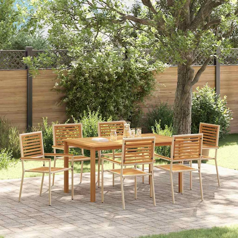 Garden Dining Set 7 pcs Beige Solid Acacia Wood