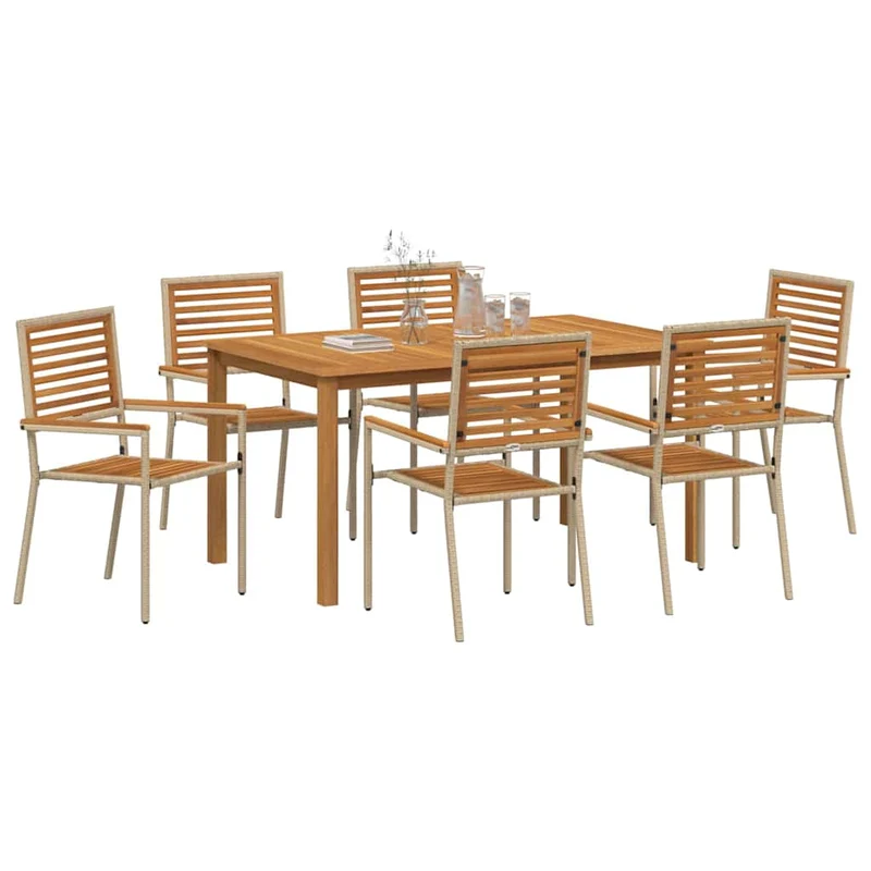Garden Dining Set 7 pcs Beige Solid Acacia Wood