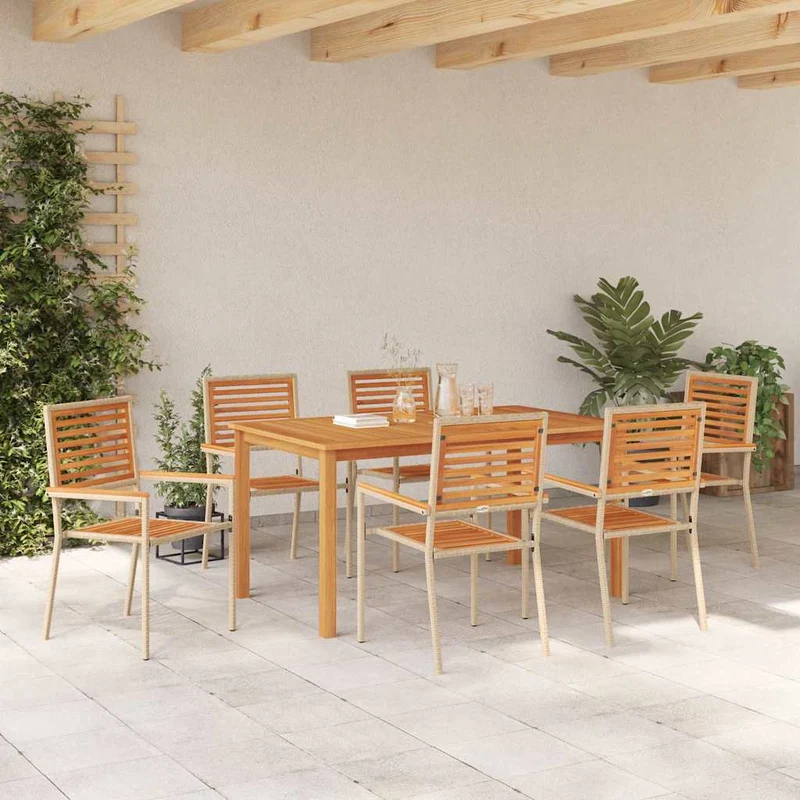 Garden Dining Set 7 pcs Beige Solid Acacia Wood