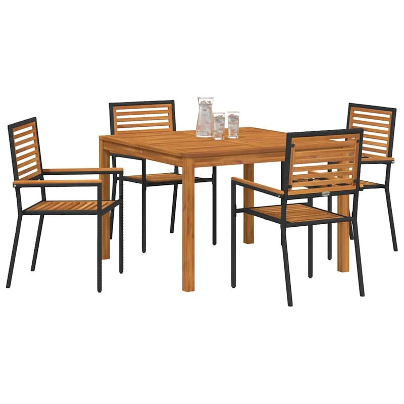 Garden Dining Set 5 pcs Black Solid Acacia Wood