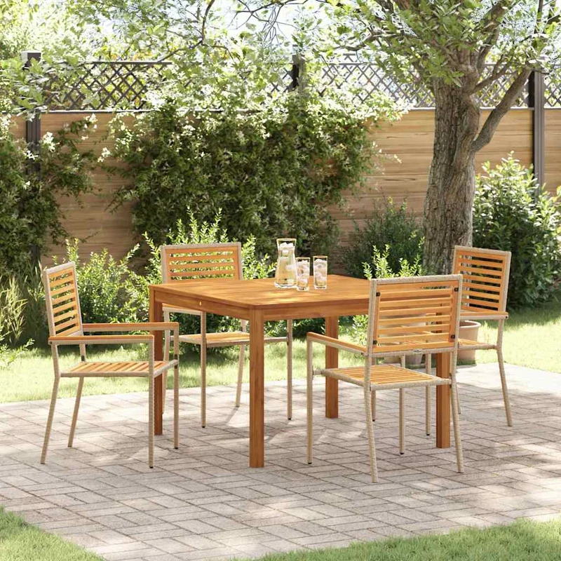 Garden Dining Set 5 pcs Beige Solid Acacia Wood
